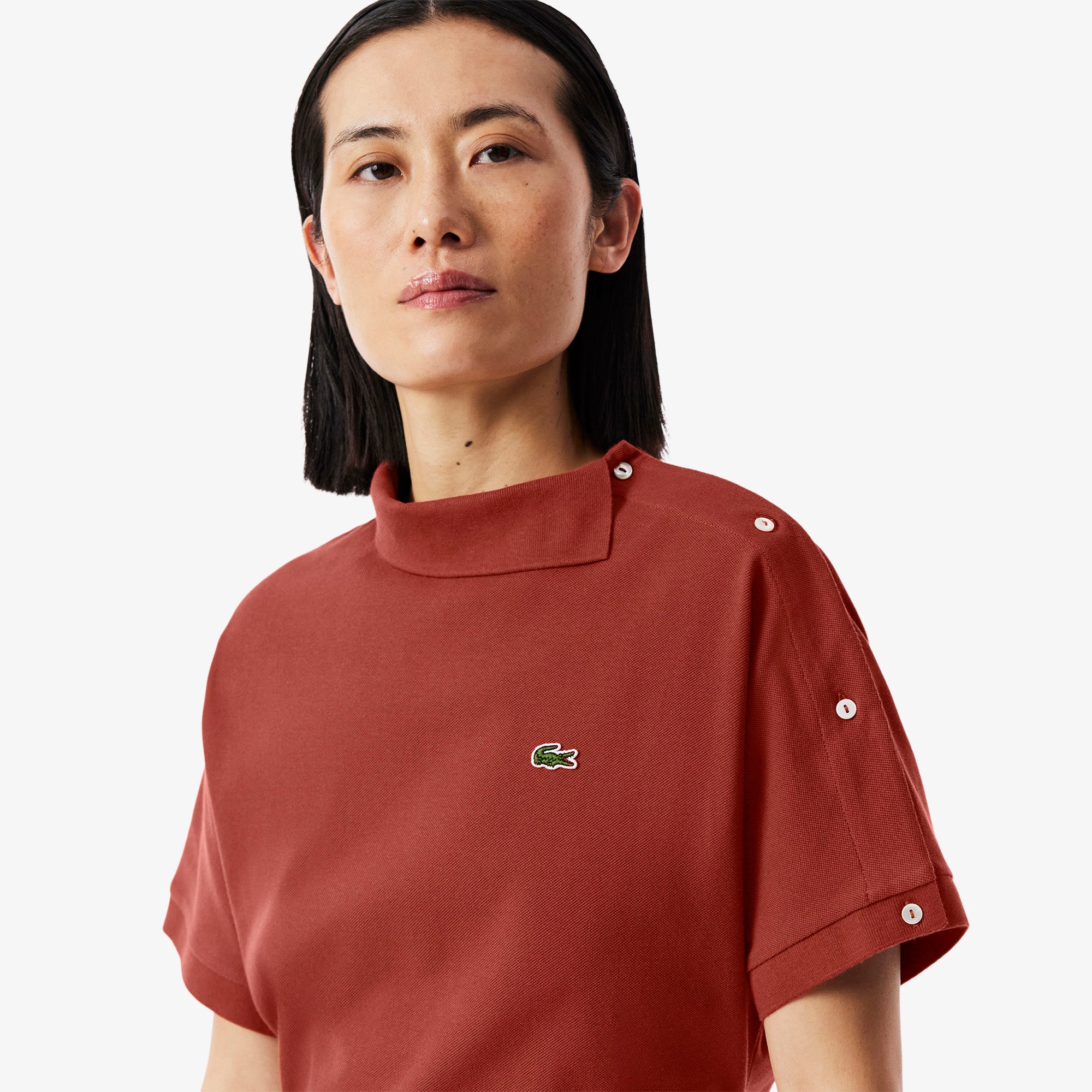 Asymmetric Draped Pique Polo Shirt
