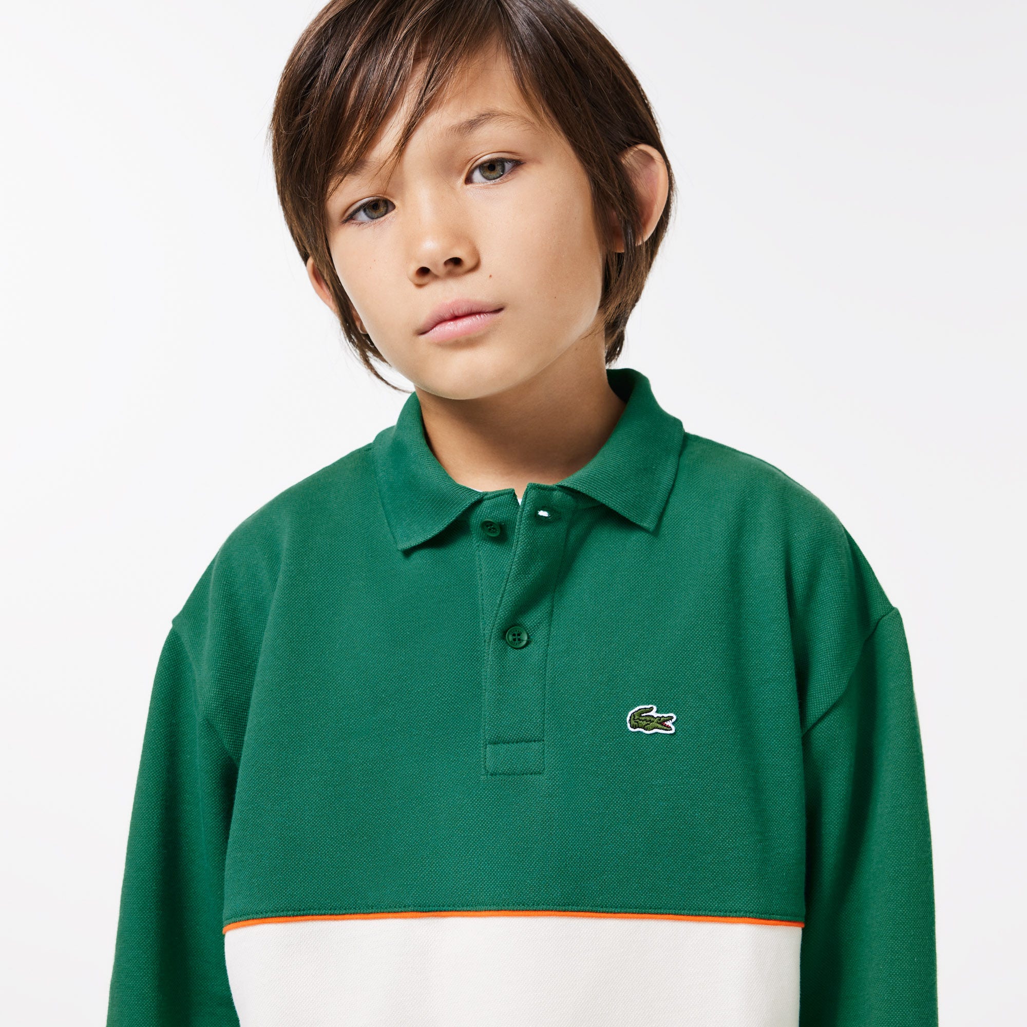 Long Sleeve Cotton Pique Colour-Block Polo Shirt