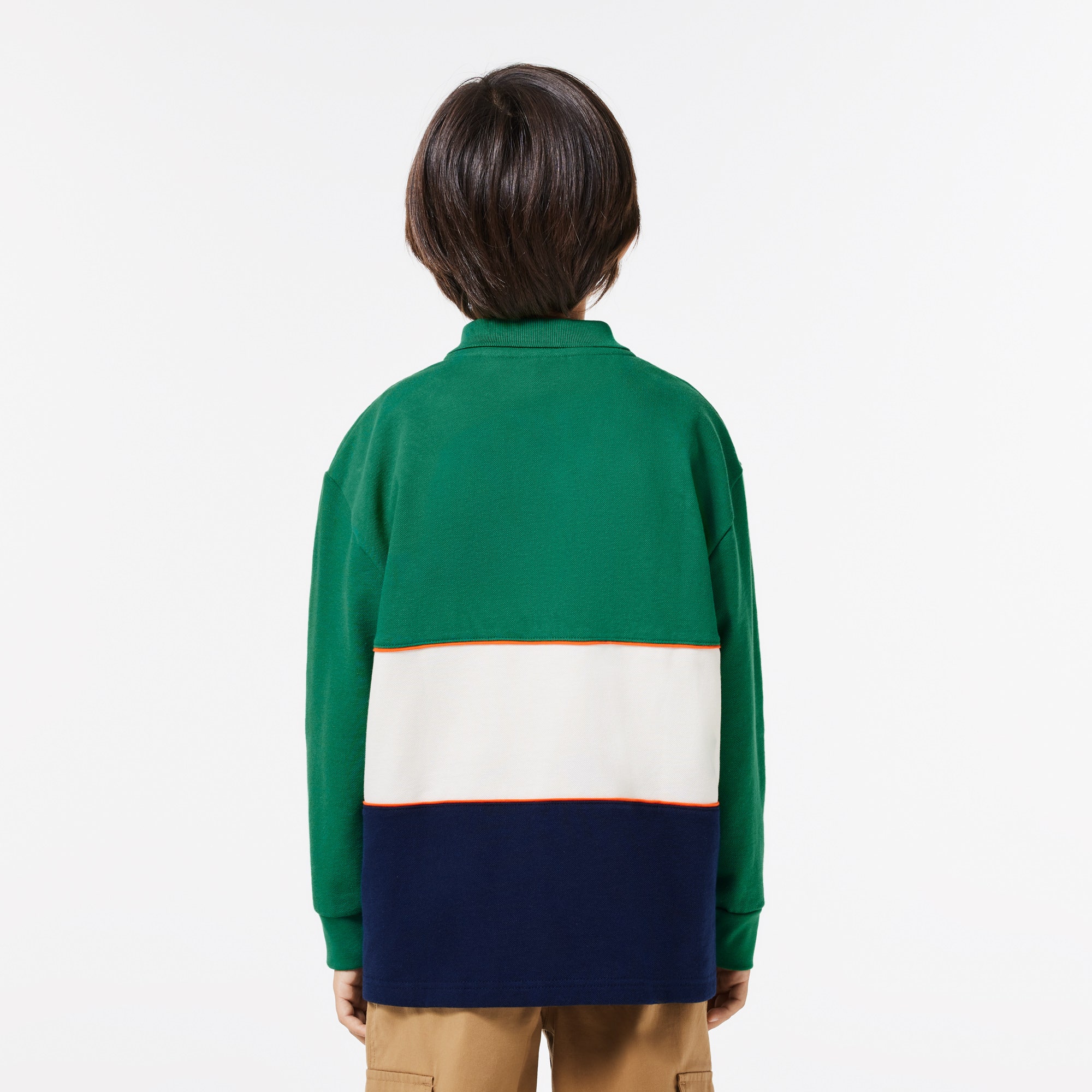 Long Sleeve Cotton Pique Colour-Block Polo Shirt