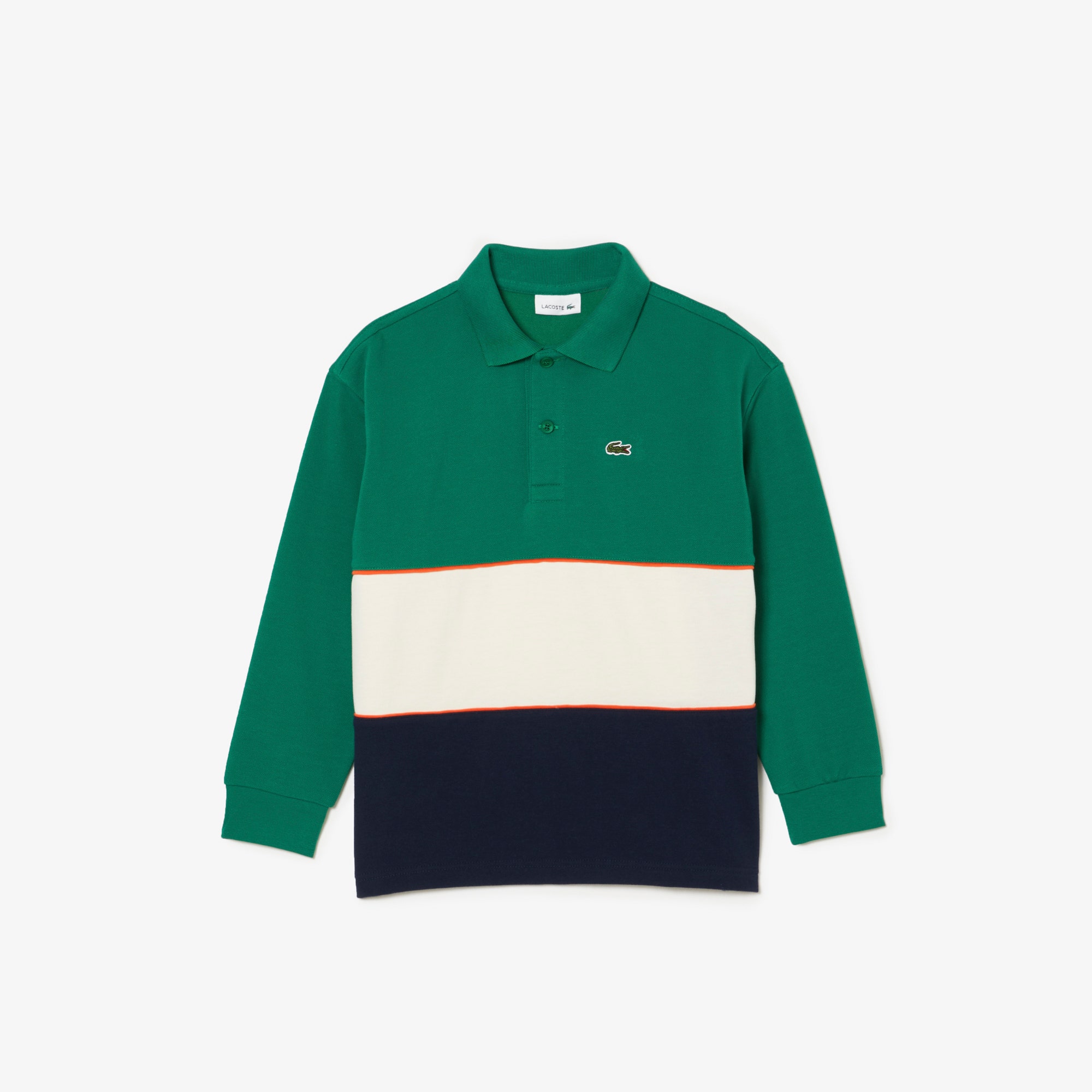 Long Sleeve Cotton Pique Colour-Block Polo Shirt