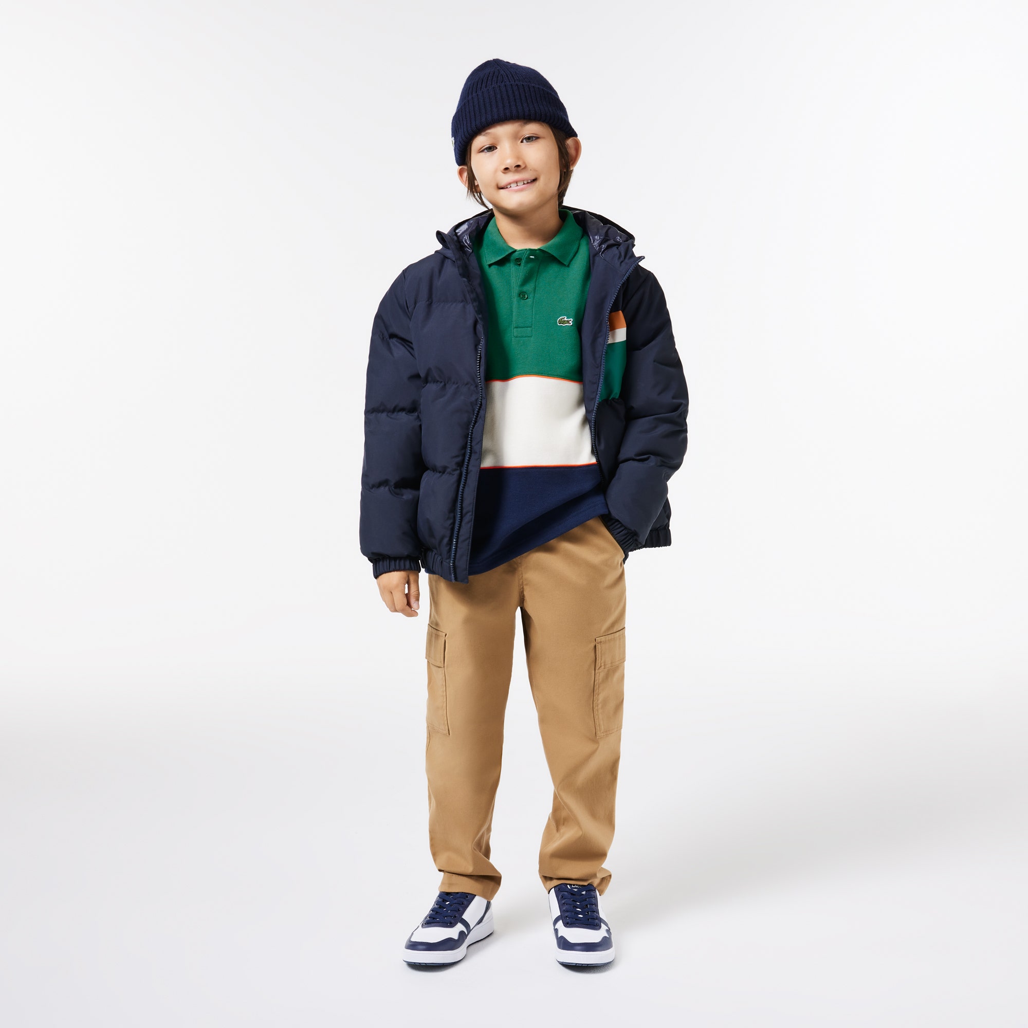 Long Sleeve Cotton Pique Colour-Block Polo Shirt