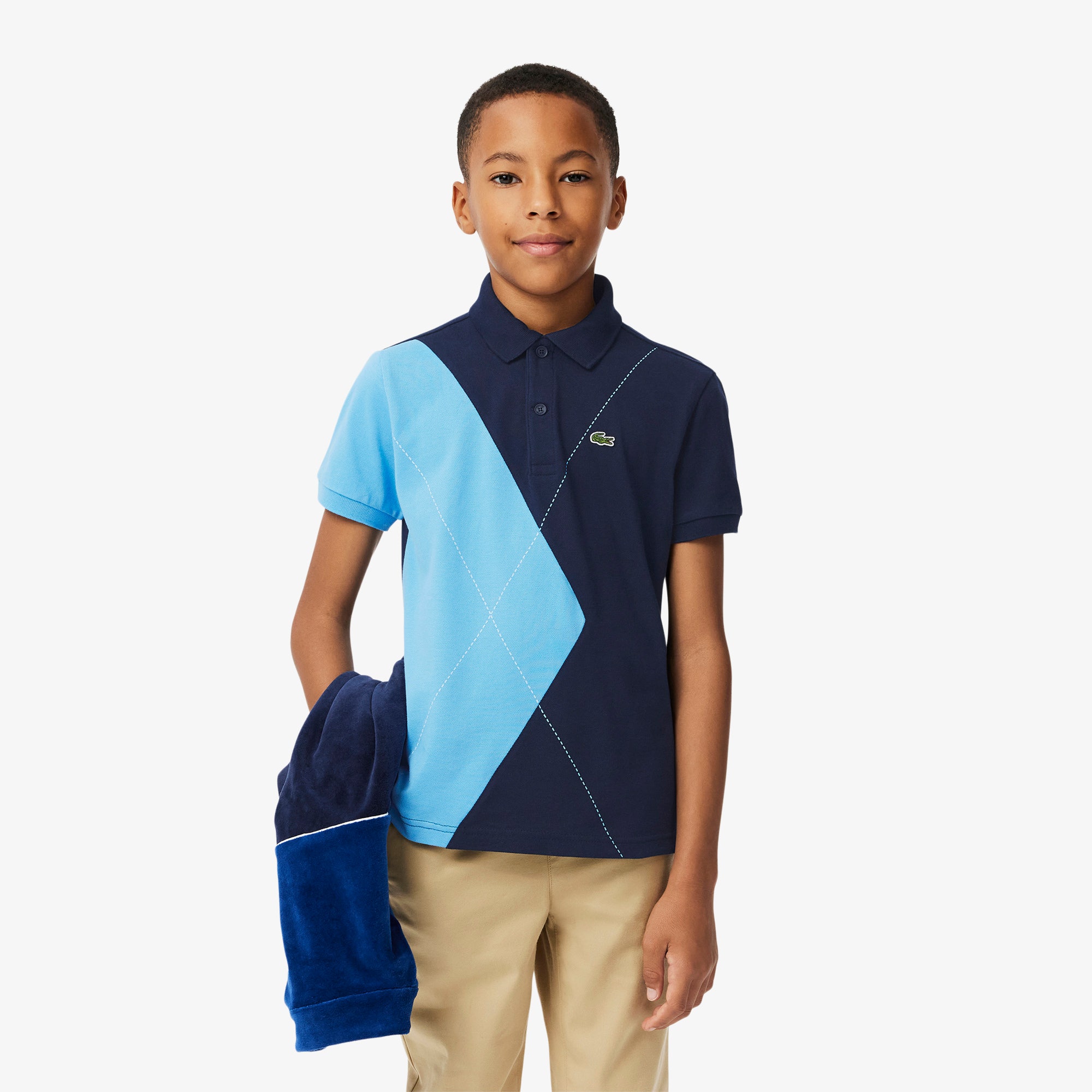 Contrast Argyle Mini Pique Polo Shirt
