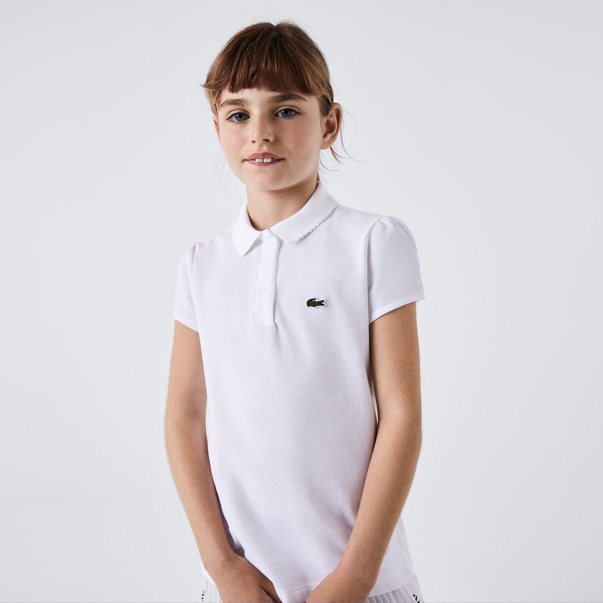 Girls' Lacoste Scalloped Collar Mini Pique Polo Shirt