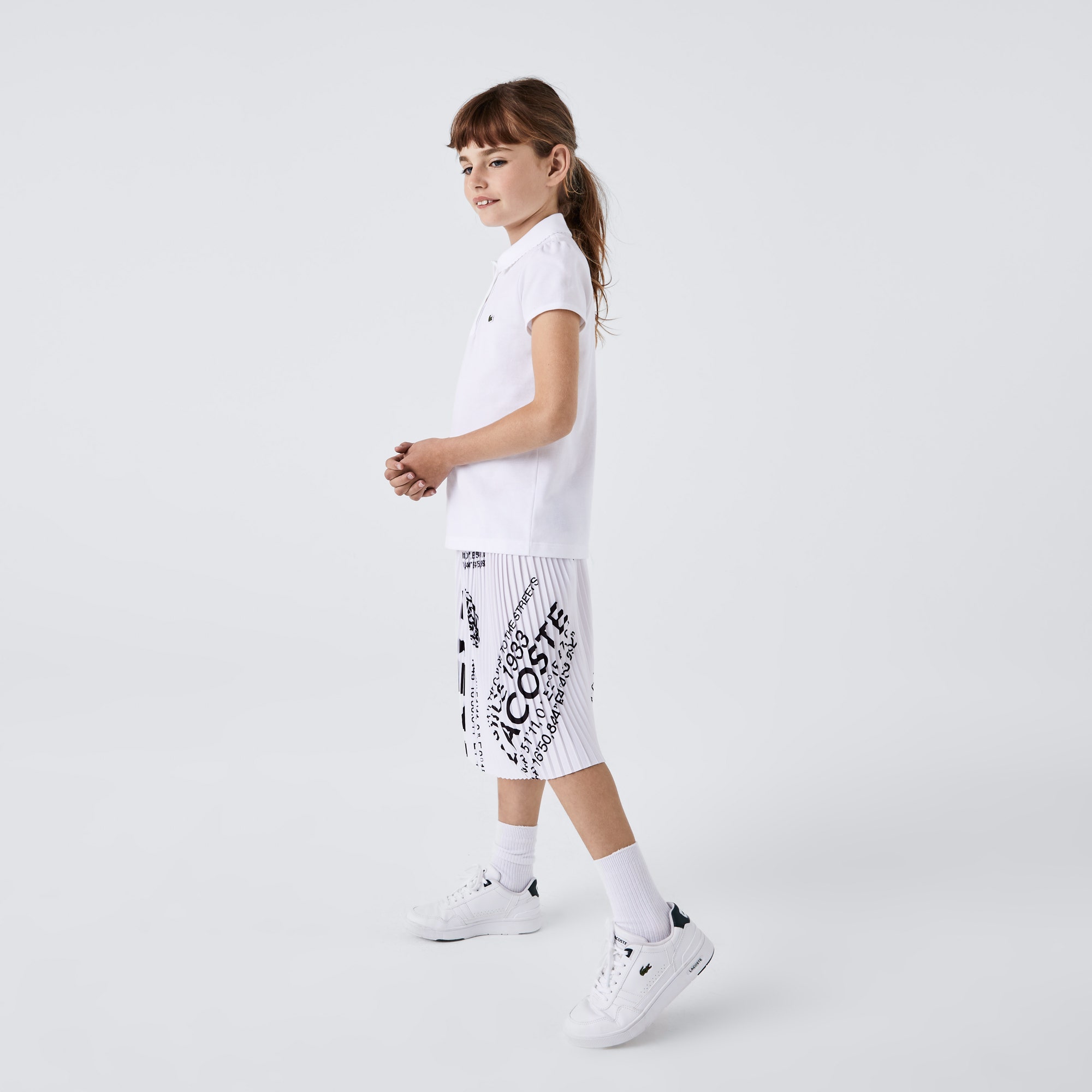 Girls' Lacoste Scalloped Collar Mini Pique Polo Shirt