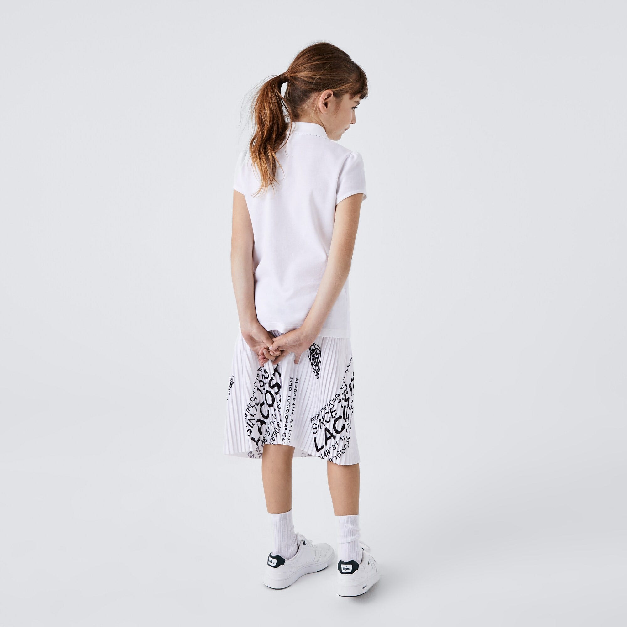 Girls' Lacoste Scalloped Collar Mini Pique Polo Shirt