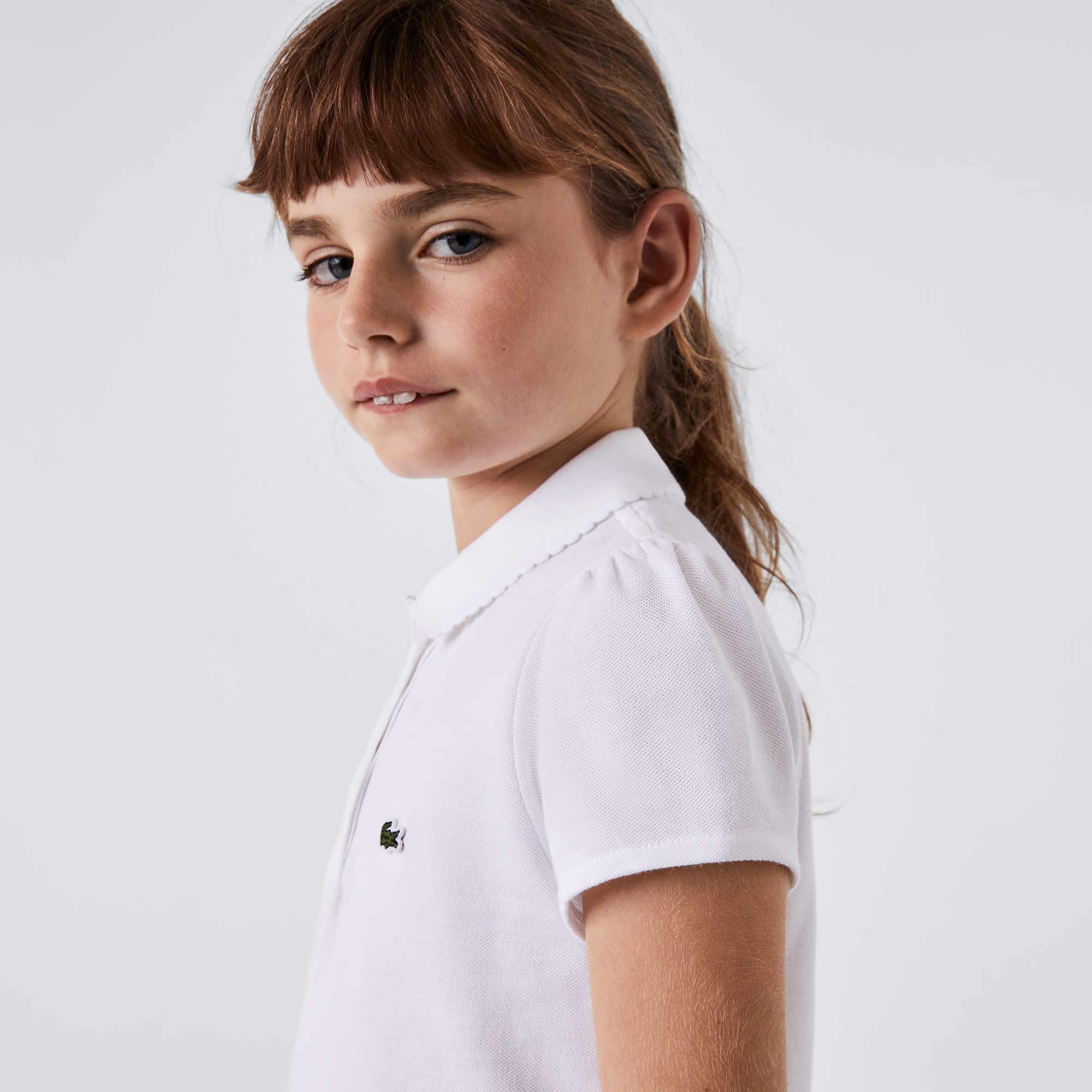 Girls' Lacoste Scalloped Collar Mini Pique Polo Shirt