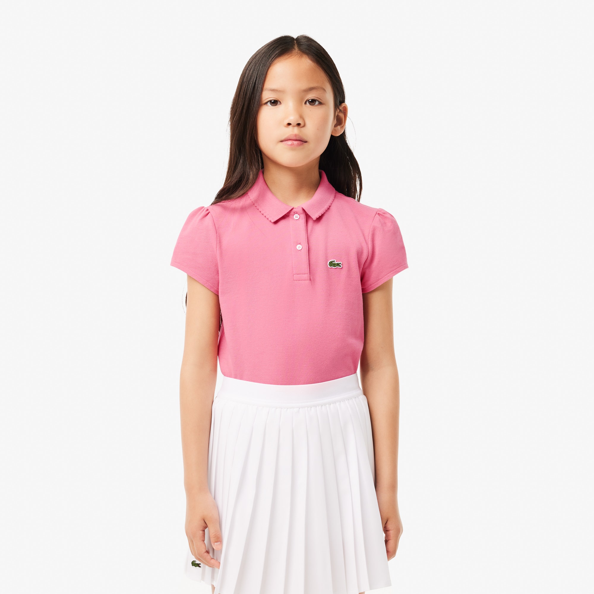 Girls' Lacoste Scalloped Collar Mini Pique Polo Shirt