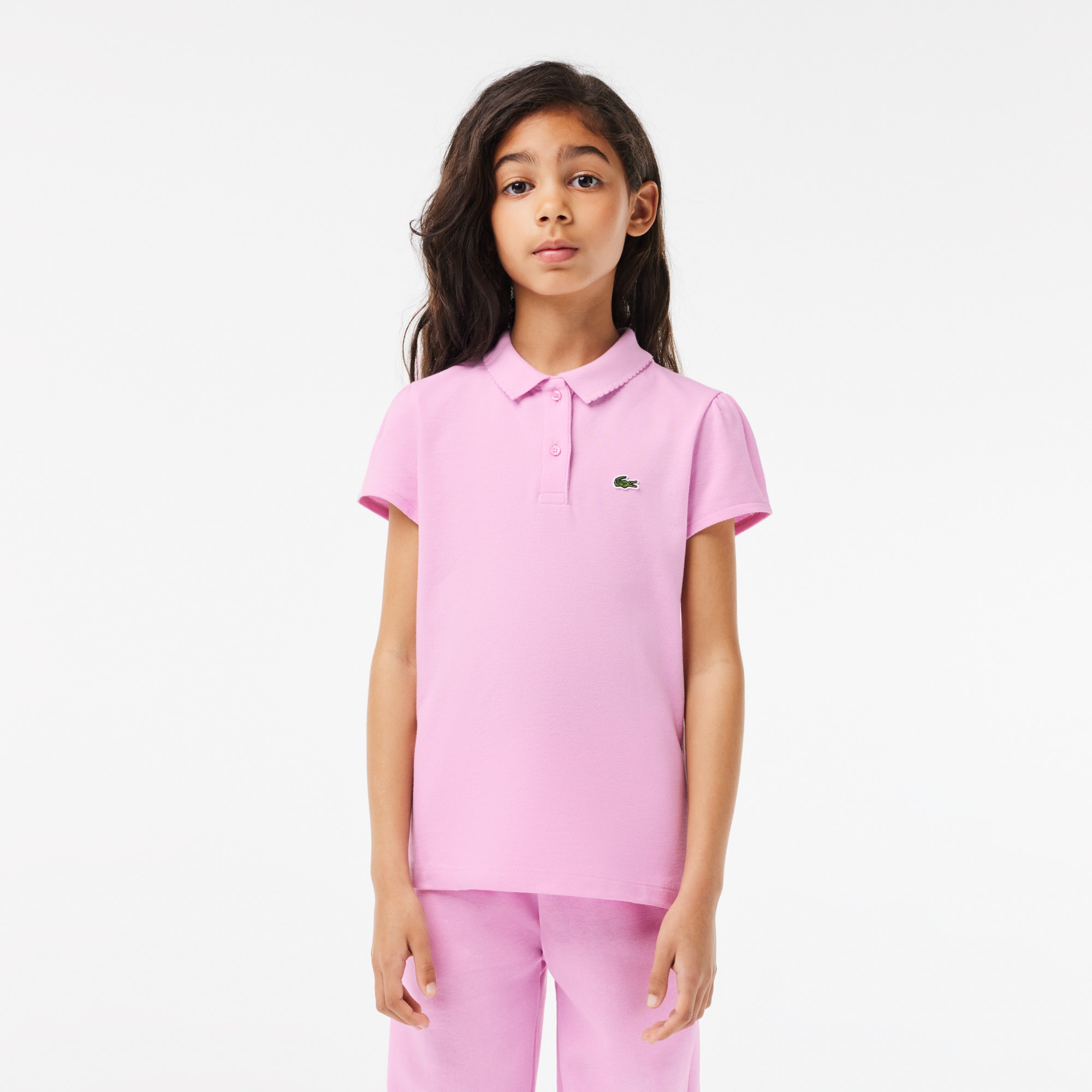 Girls' Lacoste Scalloped Collar Mini Pique Polo Shirt