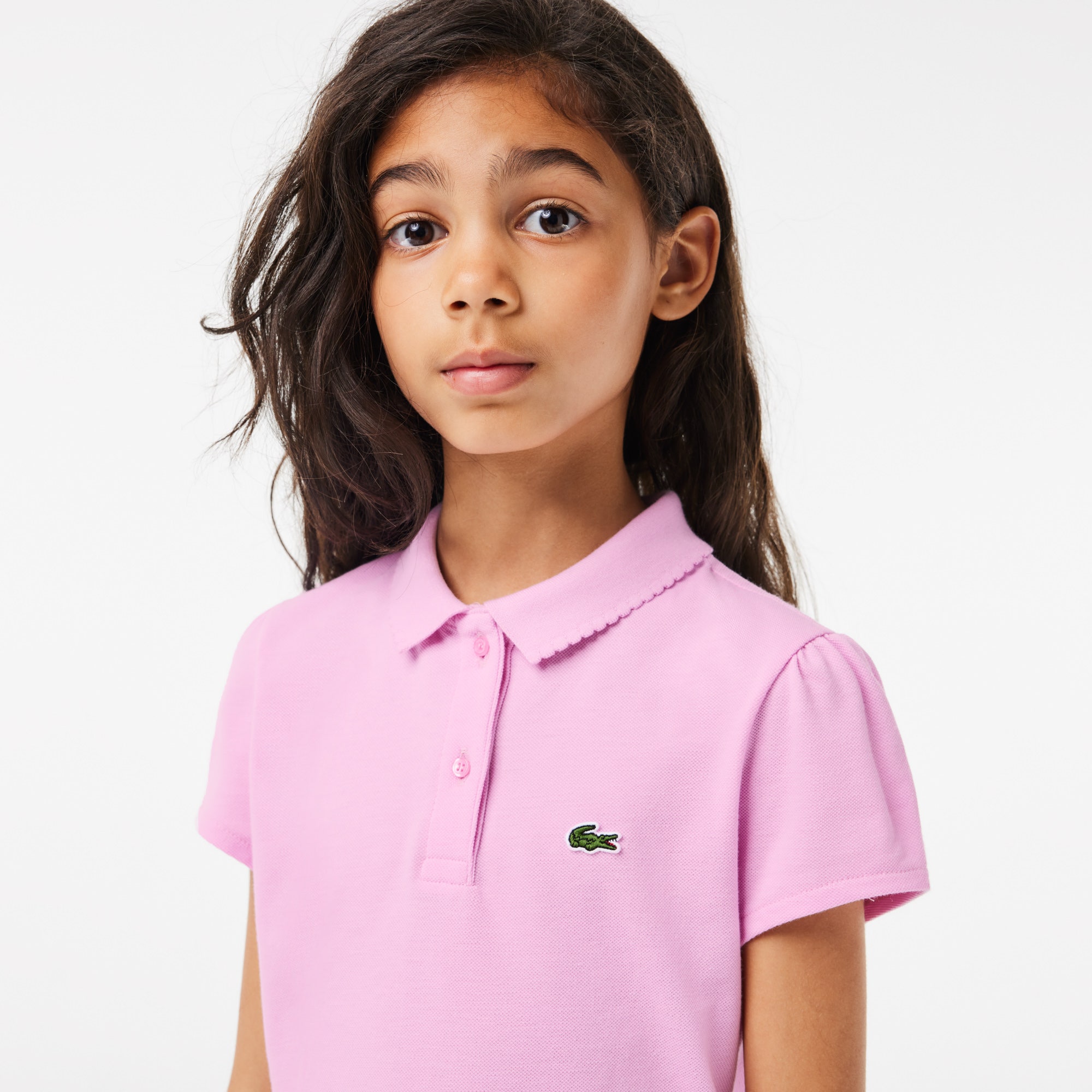 Girls' Lacoste Scalloped Collar Mini Pique Polo Shirt