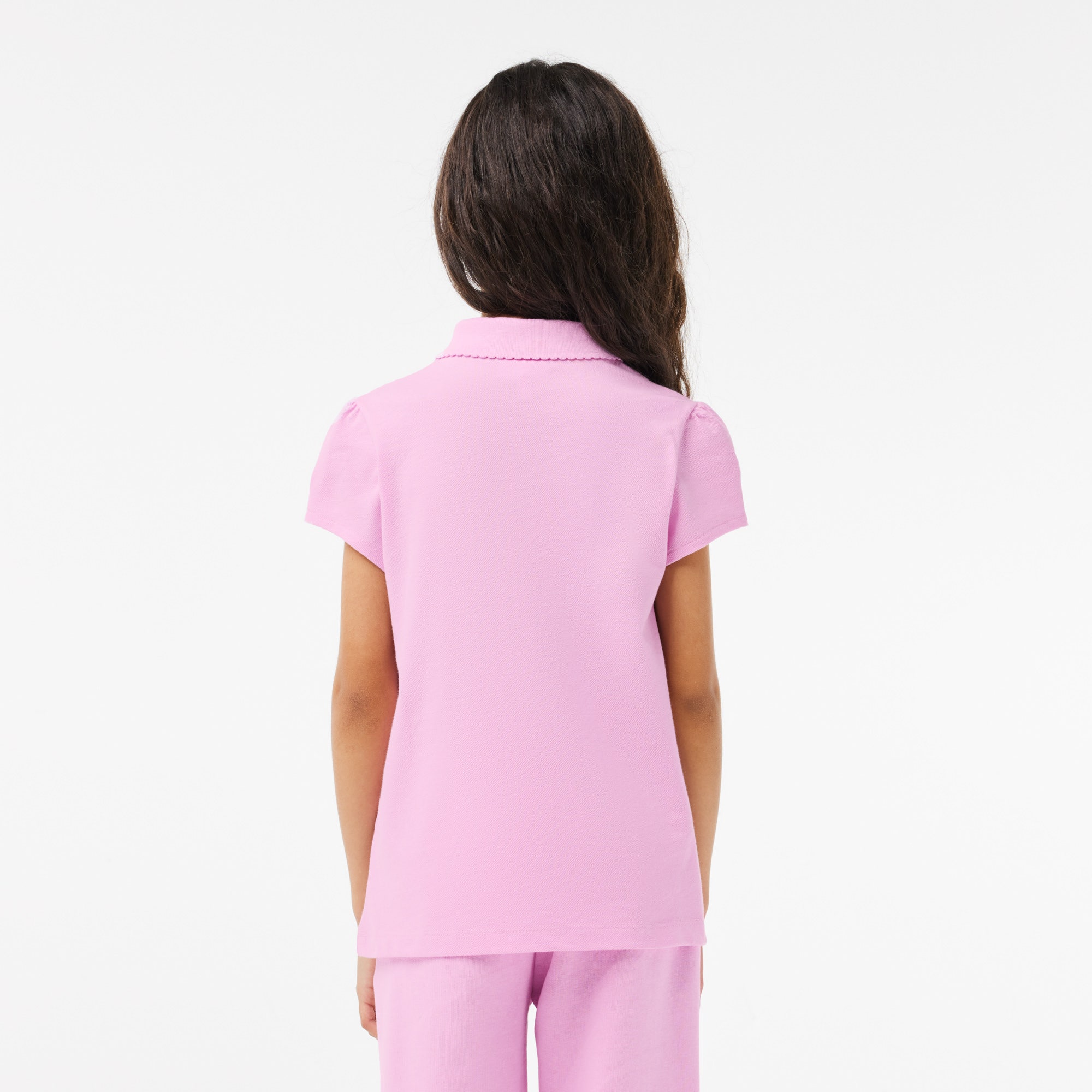 Girls' Lacoste Scalloped Collar Mini Pique Polo Shirt