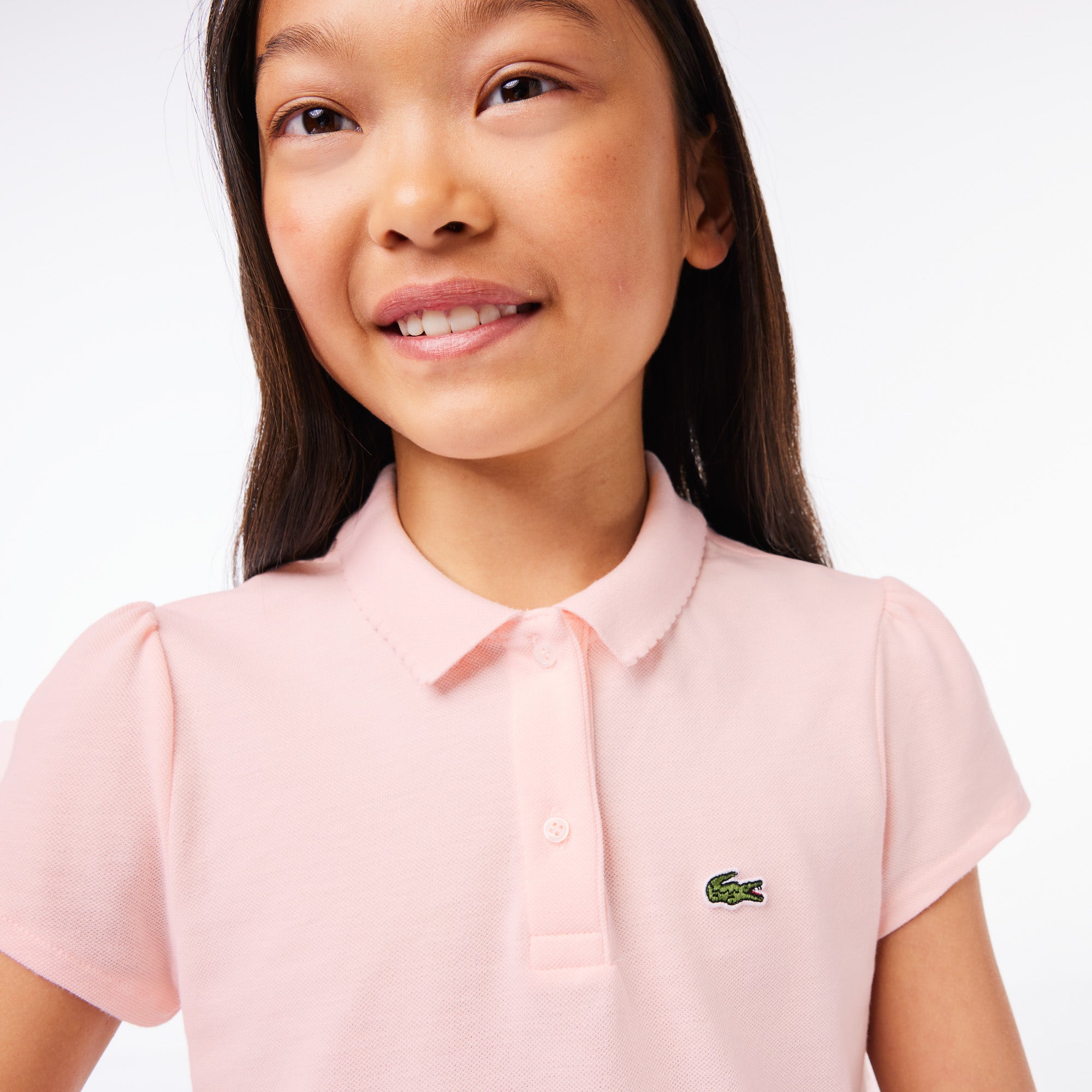 Girls' Lacoste Scalloped Collar Mini Pique Polo Shirt