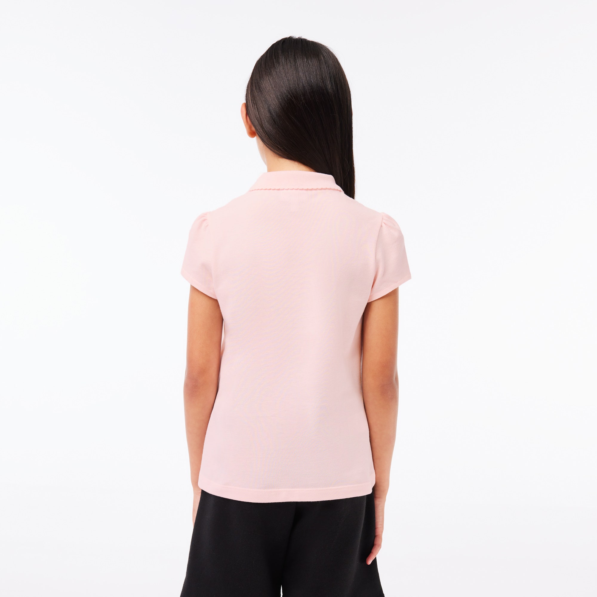 Girls' Lacoste Scalloped Collar Mini Pique Polo Shirt