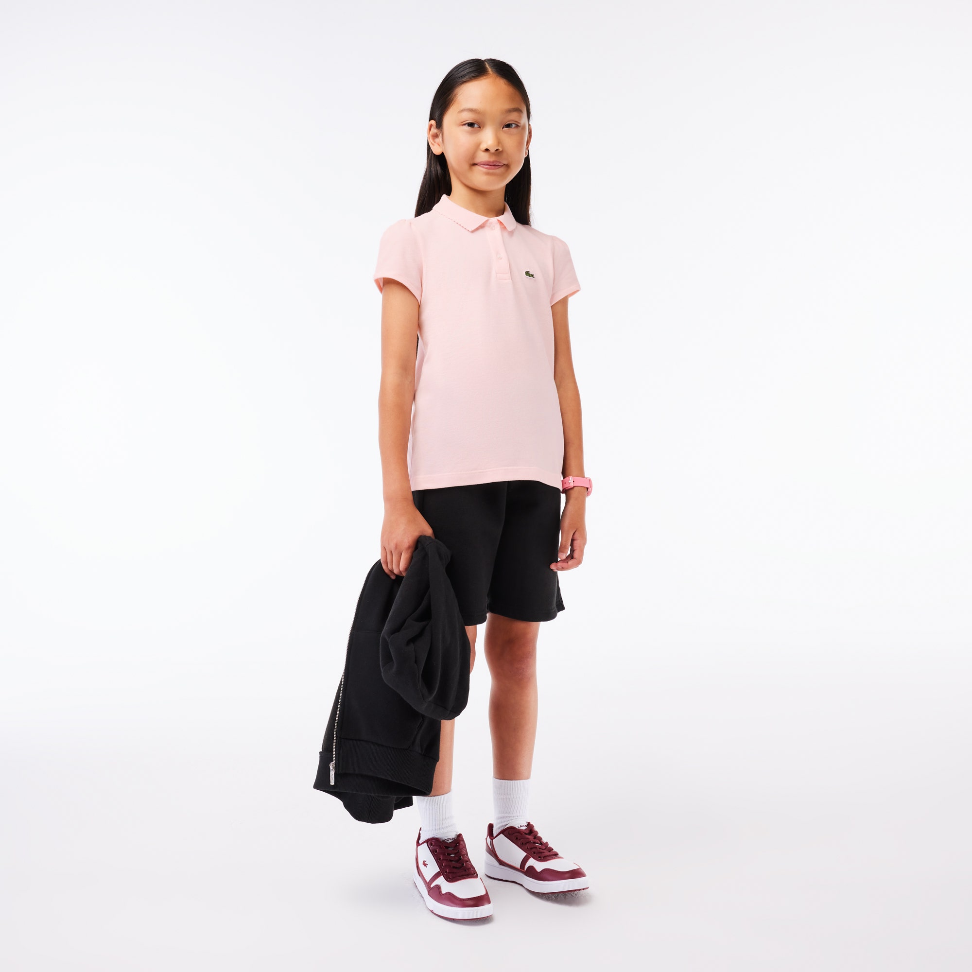 Girls' Lacoste Scalloped Collar Mini Pique Polo Shirt
