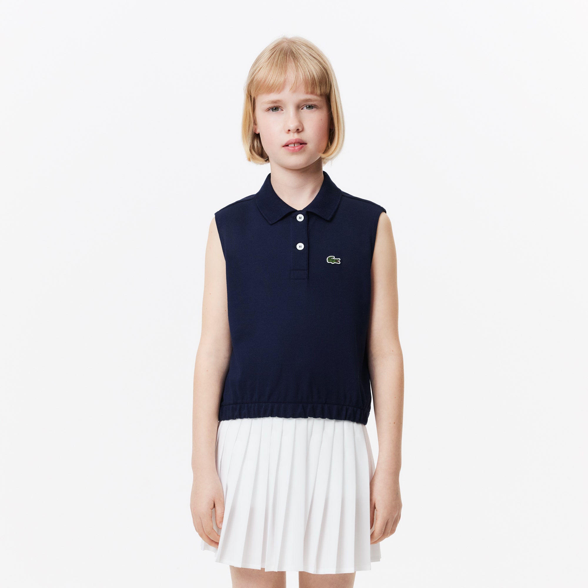 Girls' Lacoste Cotton Pique Sleeveless Polo Shirt