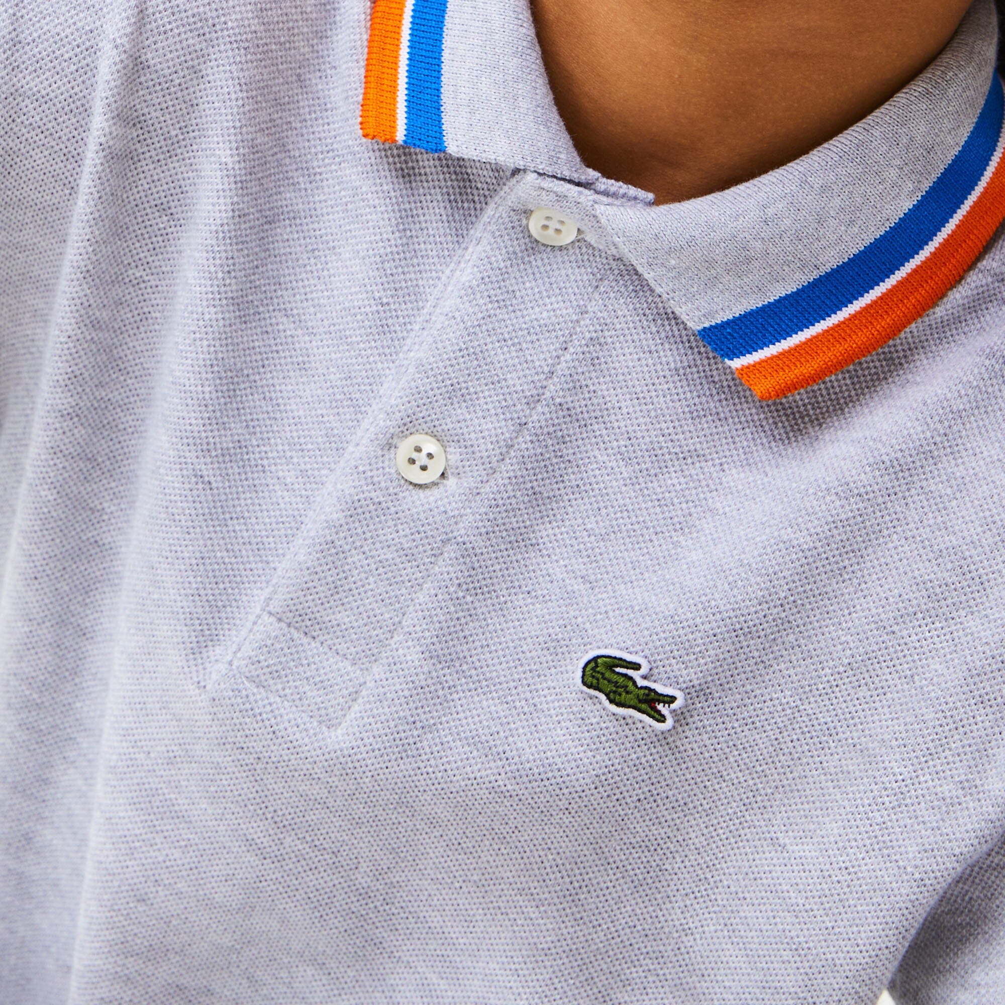 Boys' Lacoste Tricolour Collar Cotton Petit Pique Polo