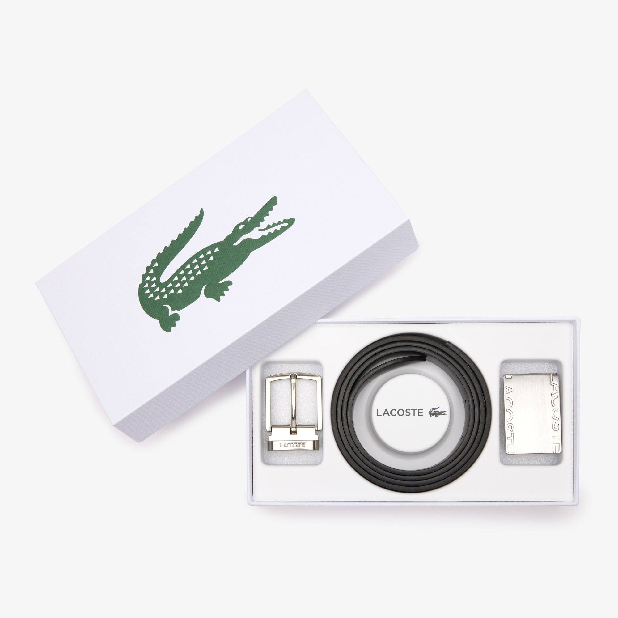 Smooth Leather Belt/2 Logo Buckle Gift Set