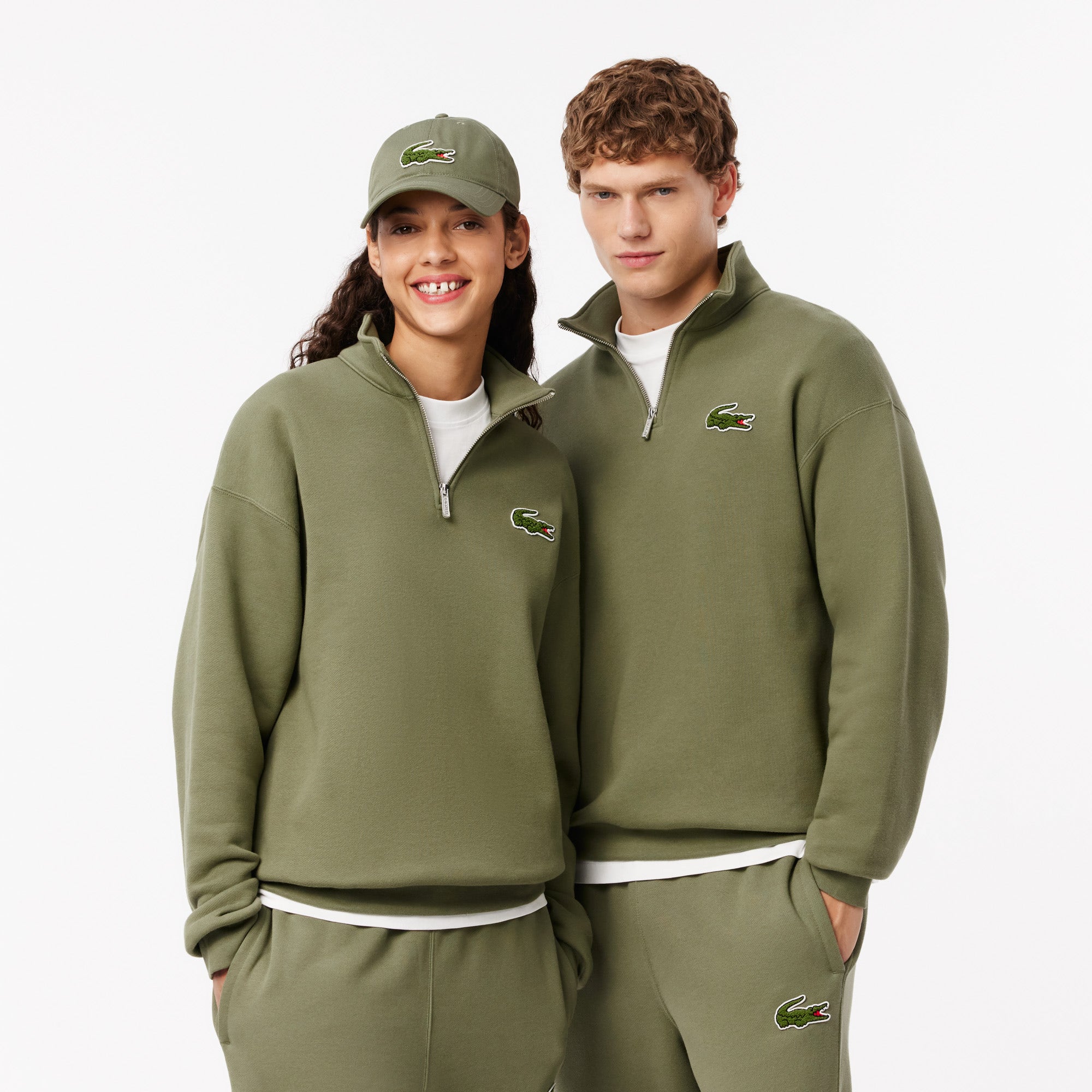 Loose Fit Zip Neck Badge Accent Sweatshirt