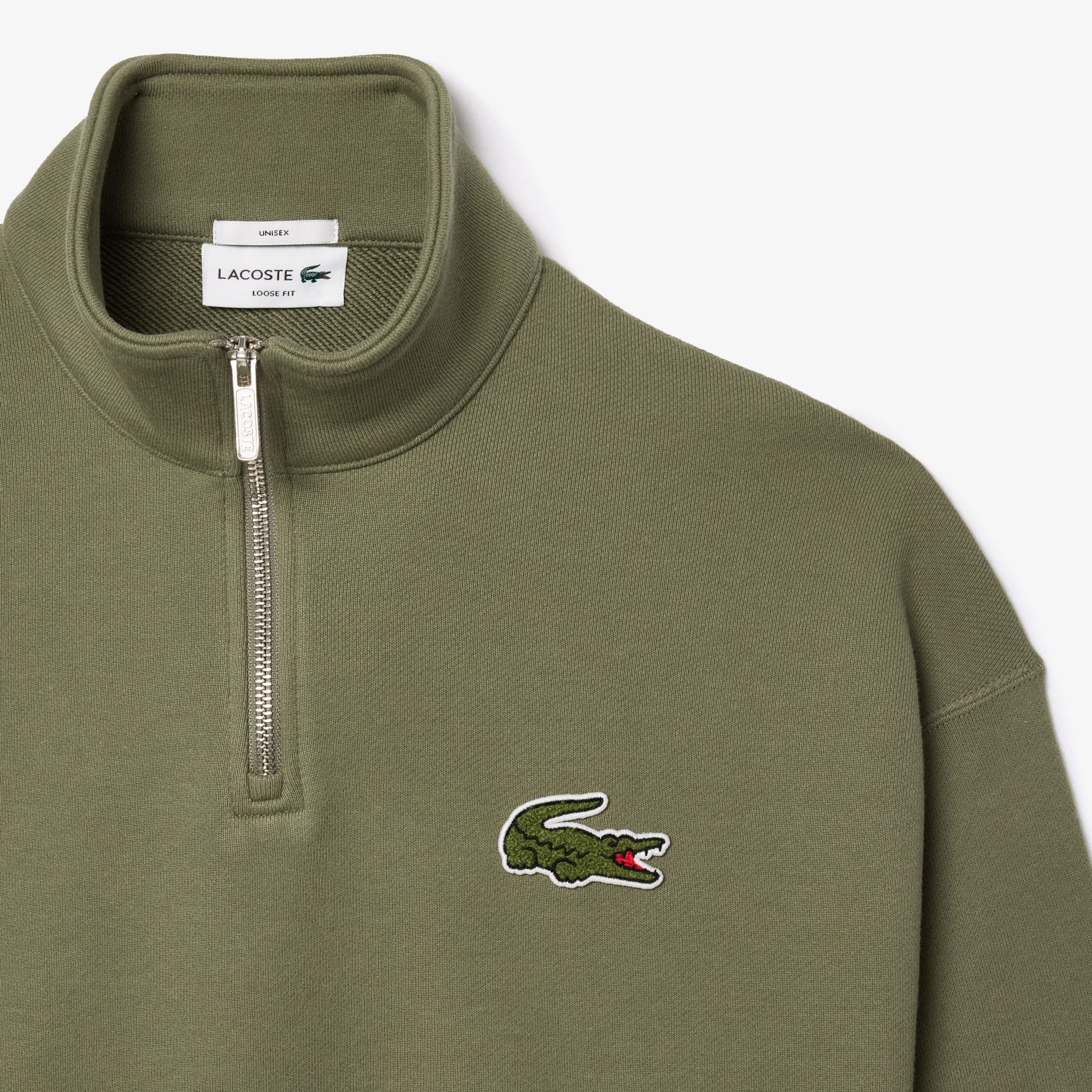 Loose Fit Zip Neck Badge Accent Sweatshirt
