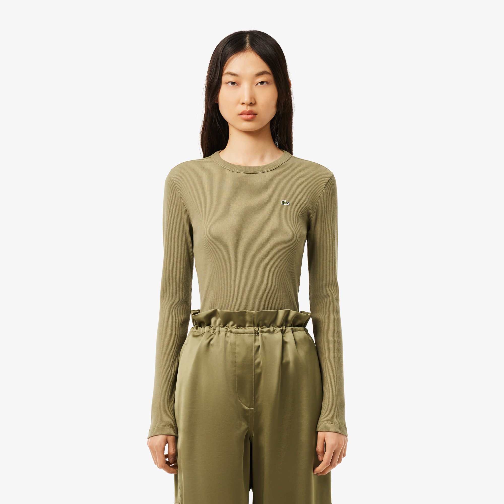 Long Sleeved Ribbed Cotton T-shirt