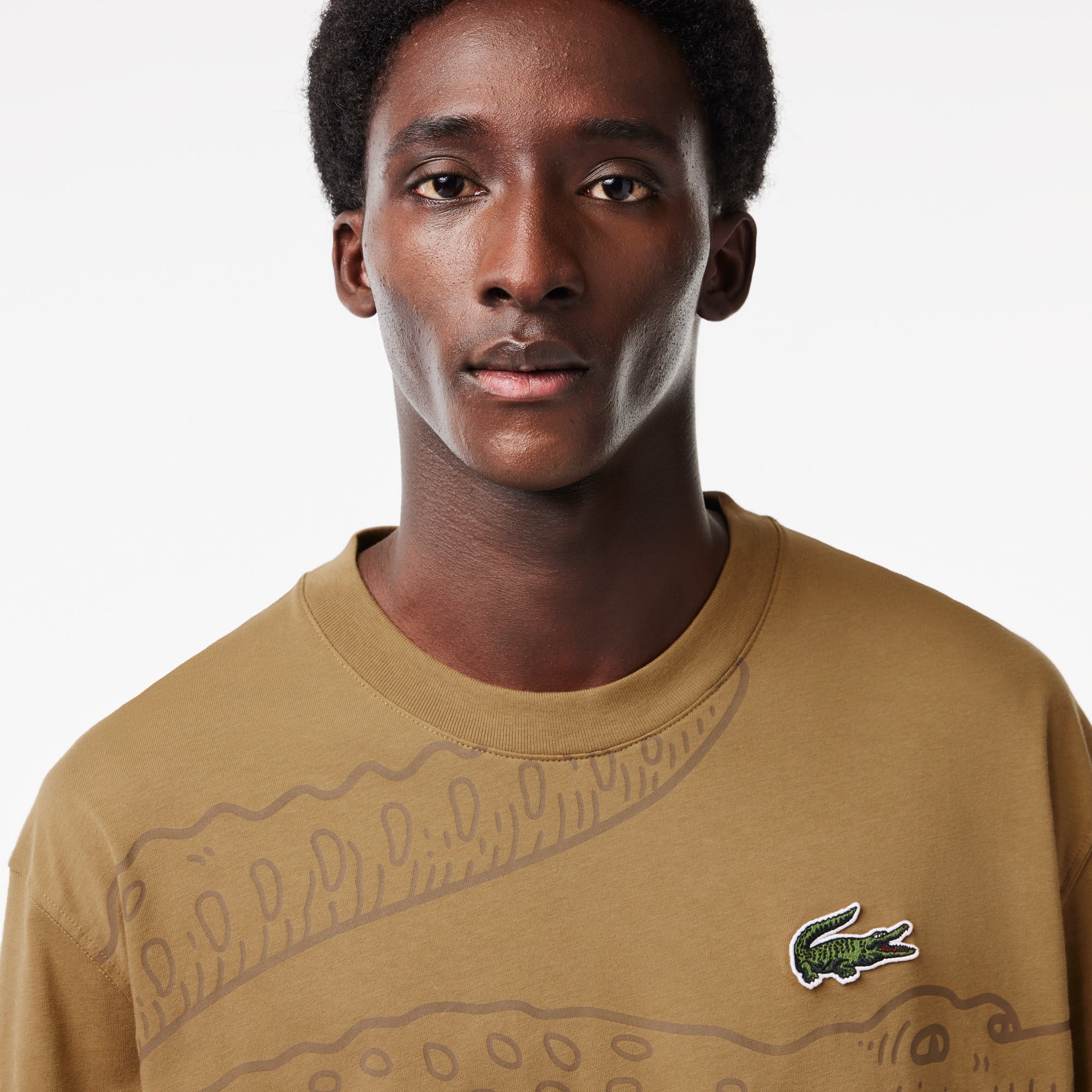 Men's Lacoste Round Neck Loose Fit Crocodile Print T-shirt