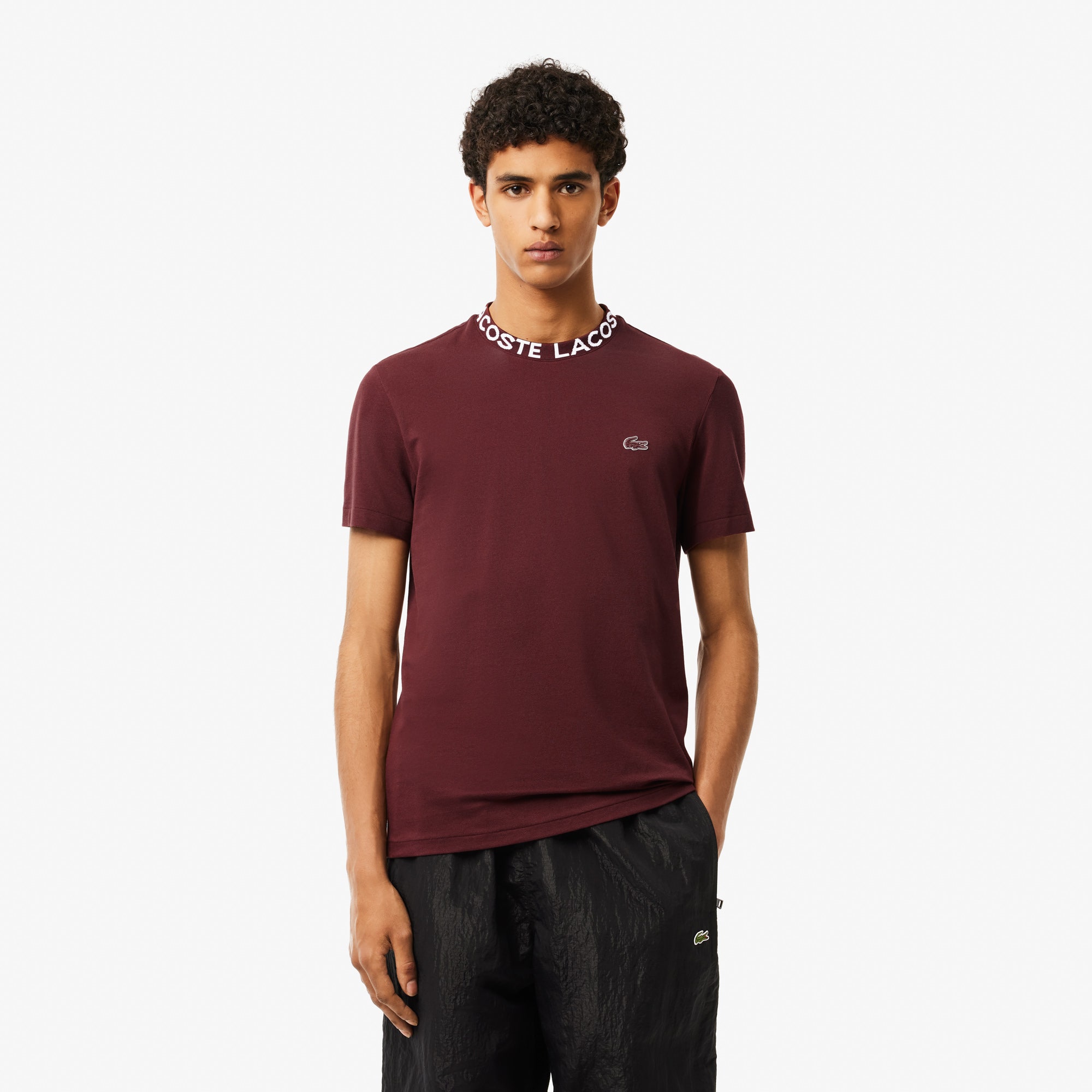 Lightweight Pique Jacquard Neck T-shirt