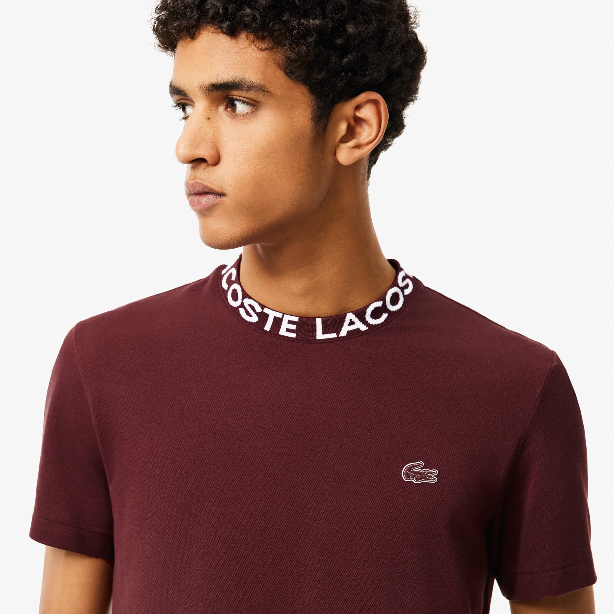Lightweight Pique Jacquard Neck T-shirt