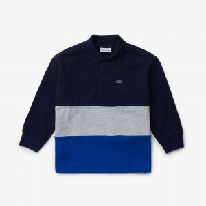 Long Sleeve Cotton Piqué colourblock Polo Shirt