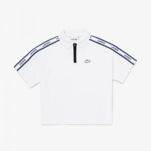 Boys' Lacoste Printed Bands Zippered Collar Polo Shirt